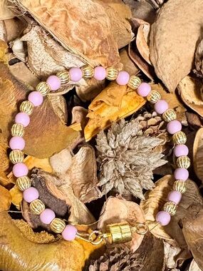Kids Pink and Gold Beaded Bracelet with Magnetic Clasp